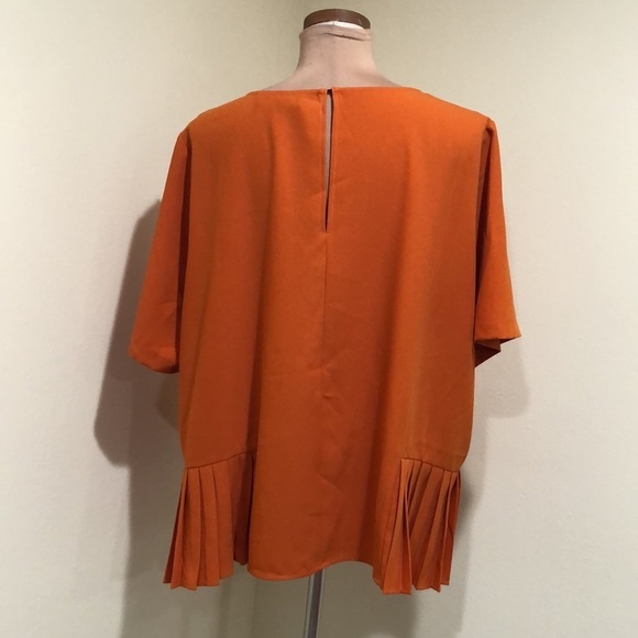 Eloquii Blouse Size 22 Pumpkin Spice Orange Pleated Short Sleeve Top - Picture 4 of 10